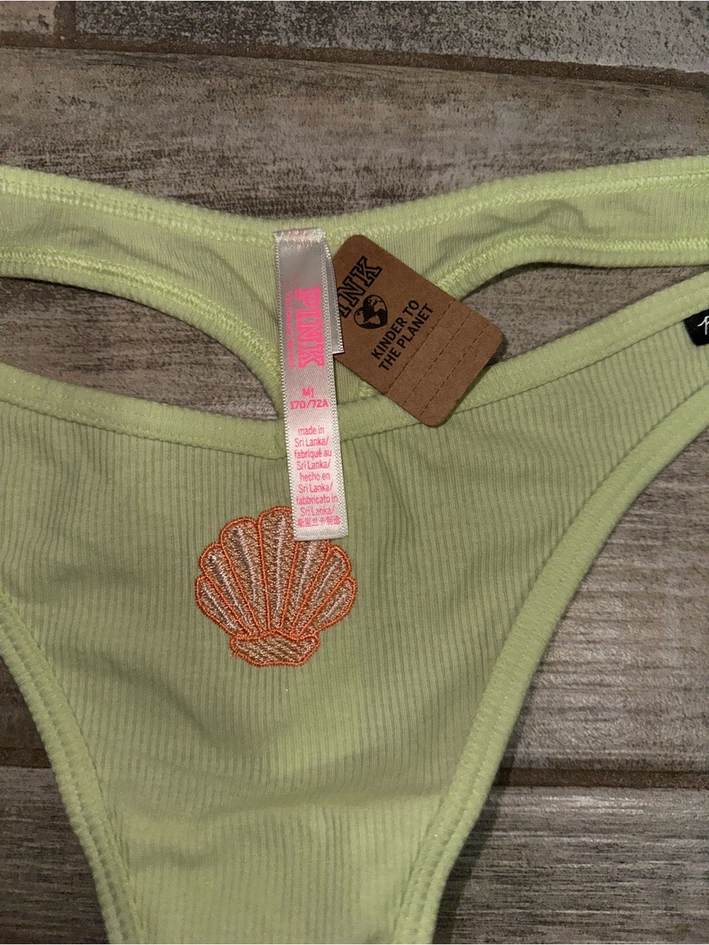 PINK Victoria's Secret Yellow Ribbed Shell-Accent Thong ☀️🐚 - Picture 3 of 4